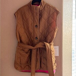 Quilted Brown Vest with Belt
